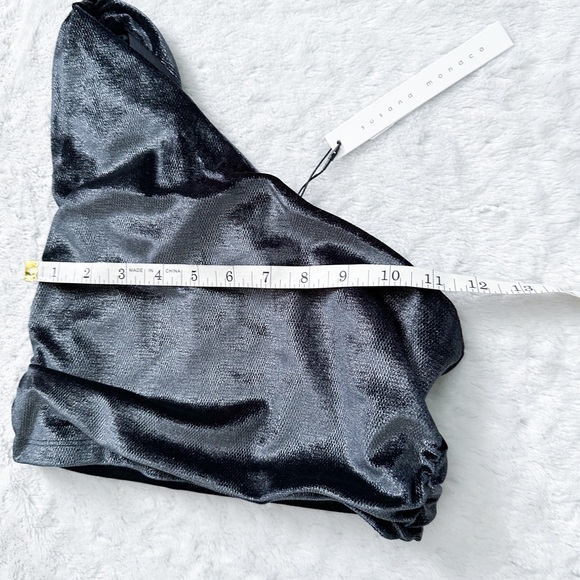 NWT- SUSANA MONACO Revolve One Arm Crop Top in Metallic Black - Picture 12 of 13